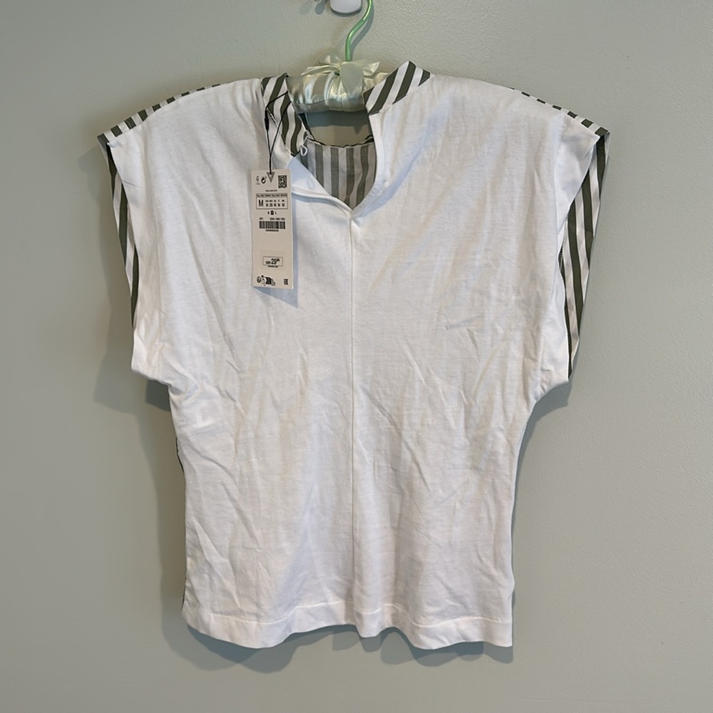 NWT Zara Green and White 100% Cotton top Med - Picture 6 of 8